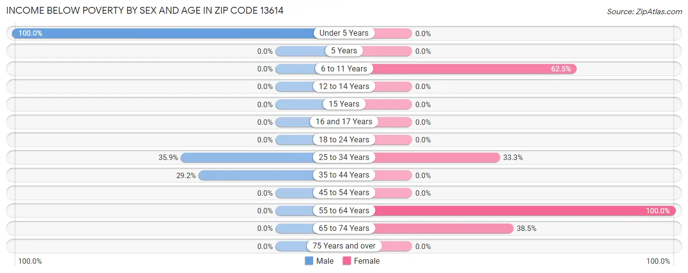 Income Below Poverty by Sex and Age in Zip Code 13614