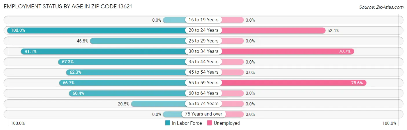 Employment Status by Age in Zip Code 13621