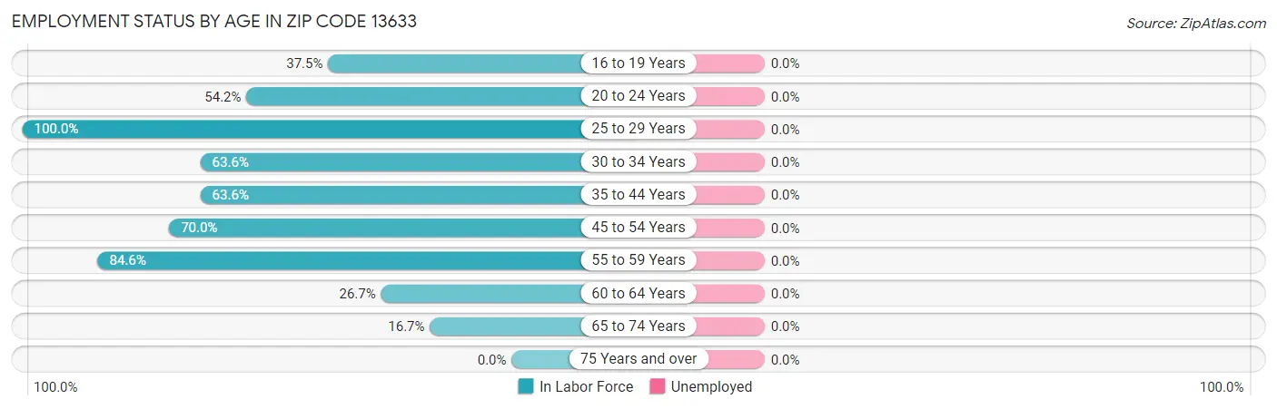 Employment Status by Age in Zip Code 13633