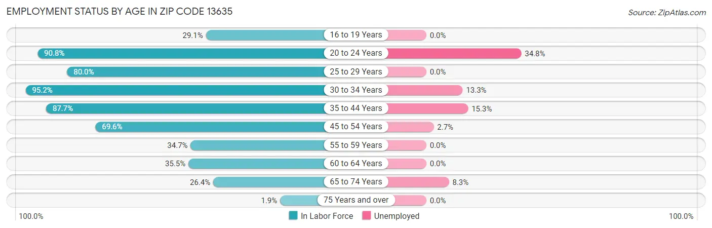 Employment Status by Age in Zip Code 13635