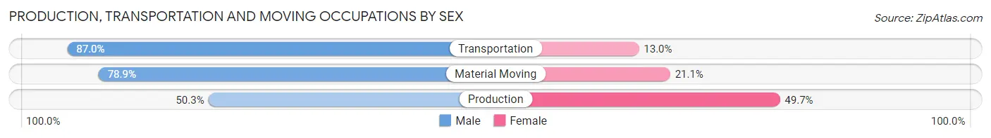 Production, Transportation and Moving Occupations by Sex in Zip Code 13642