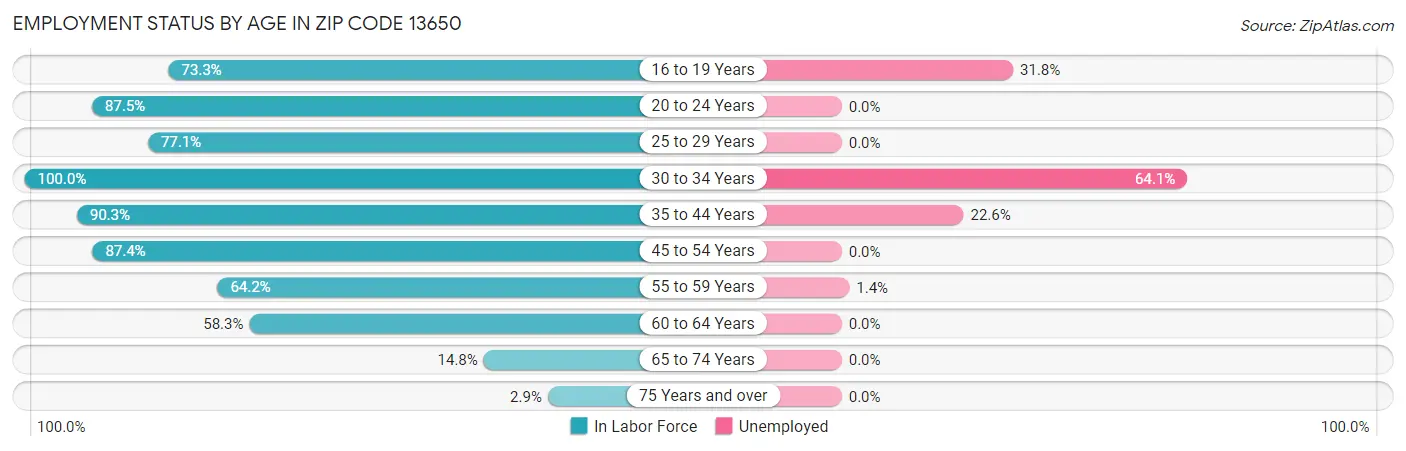 Employment Status by Age in Zip Code 13650
