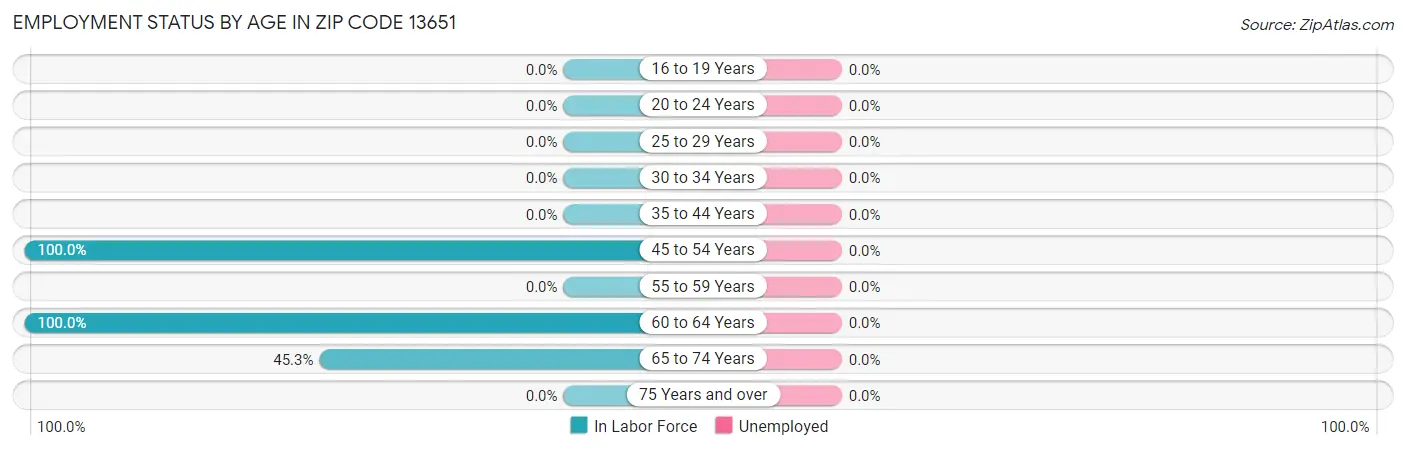 Employment Status by Age in Zip Code 13651