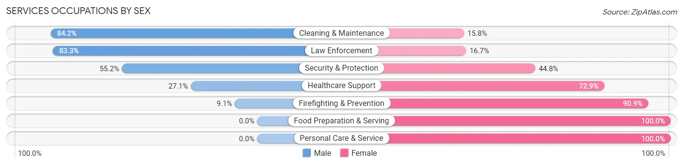 Services Occupations by Sex in Zip Code 13660
