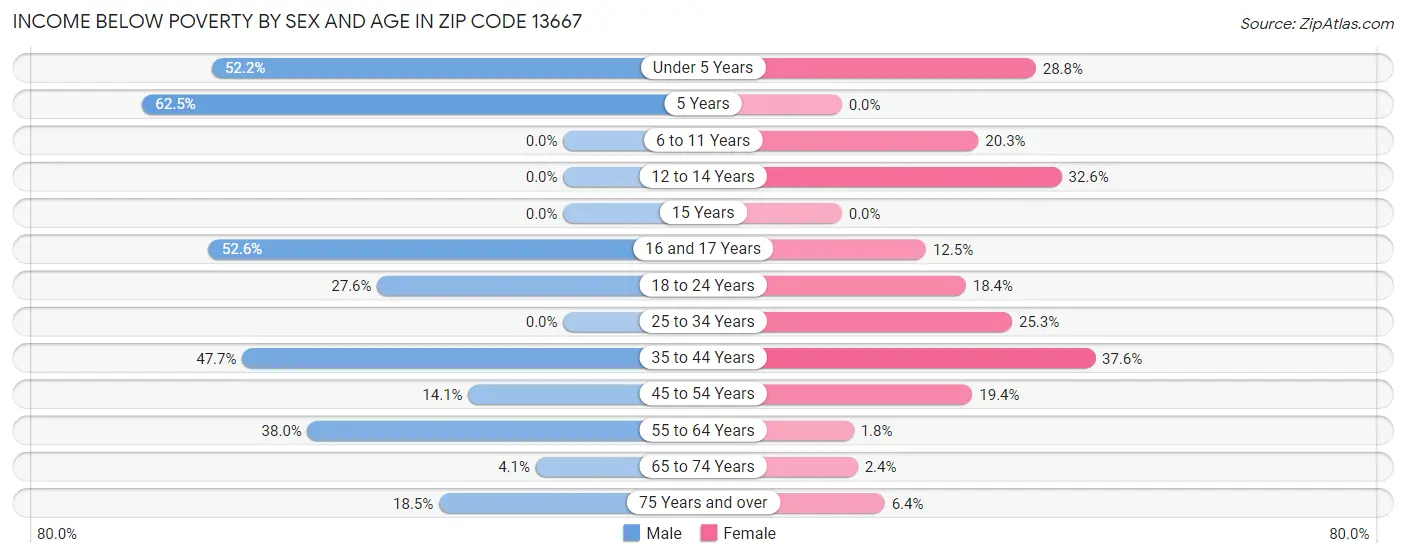 Income Below Poverty by Sex and Age in Zip Code 13667