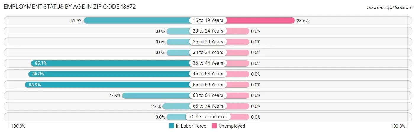 Employment Status by Age in Zip Code 13672