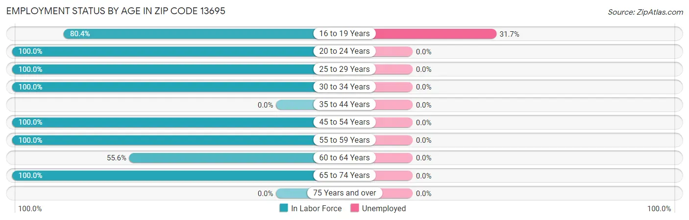 Employment Status by Age in Zip Code 13695
