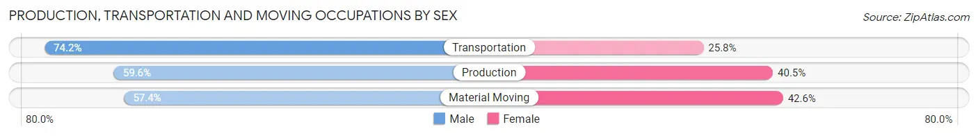 Production, Transportation and Moving Occupations by Sex in Zip Code 13843