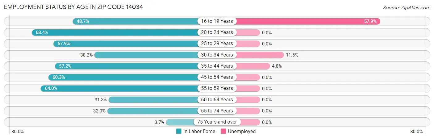 Employment Status by Age in Zip Code 14034