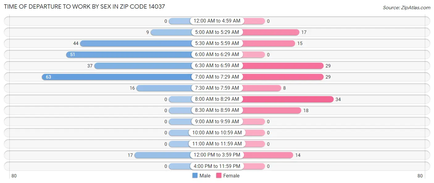 Time of Departure to Work by Sex in Zip Code 14037