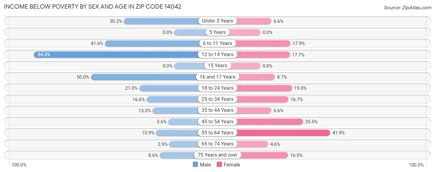 Income Below Poverty by Sex and Age in Zip Code 14042