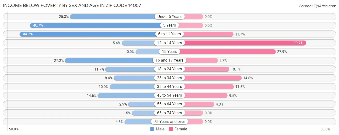 Income Below Poverty by Sex and Age in Zip Code 14057