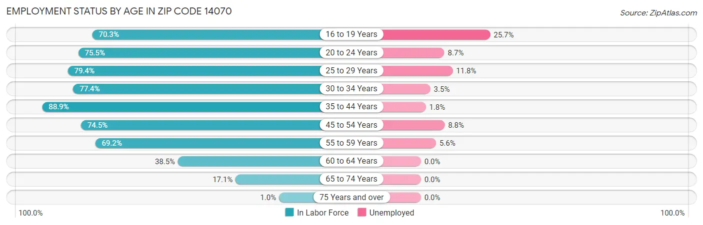 Employment Status by Age in Zip Code 14070