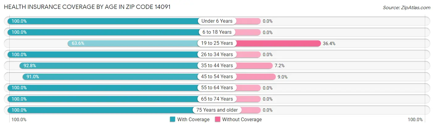 Health Insurance Coverage by Age in Zip Code 14091