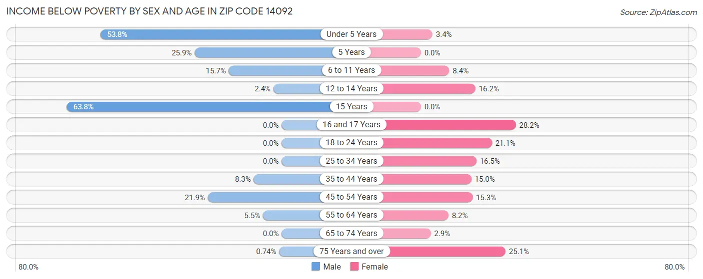 Income Below Poverty by Sex and Age in Zip Code 14092