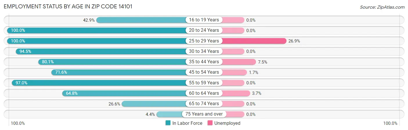 Employment Status by Age in Zip Code 14101