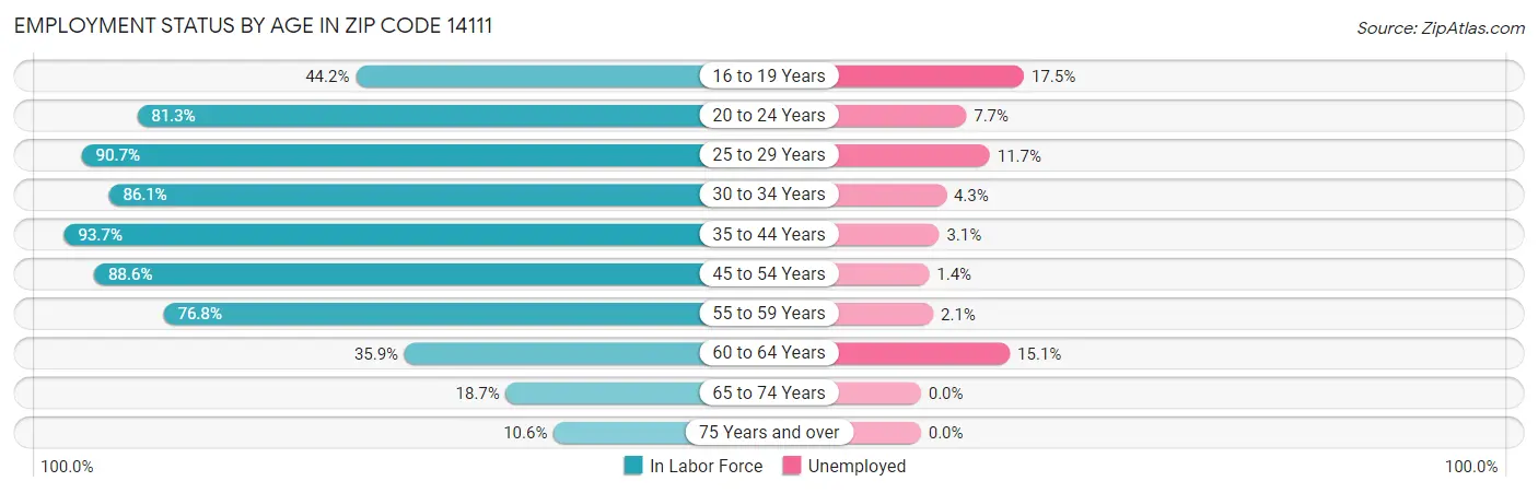 Employment Status by Age in Zip Code 14111