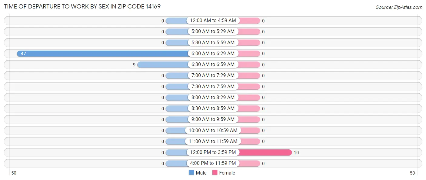 Time of Departure to Work by Sex in Zip Code 14169