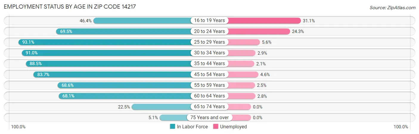Employment Status by Age in Zip Code 14217