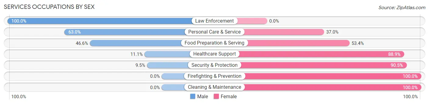 Services Occupations by Sex in Zip Code 14261