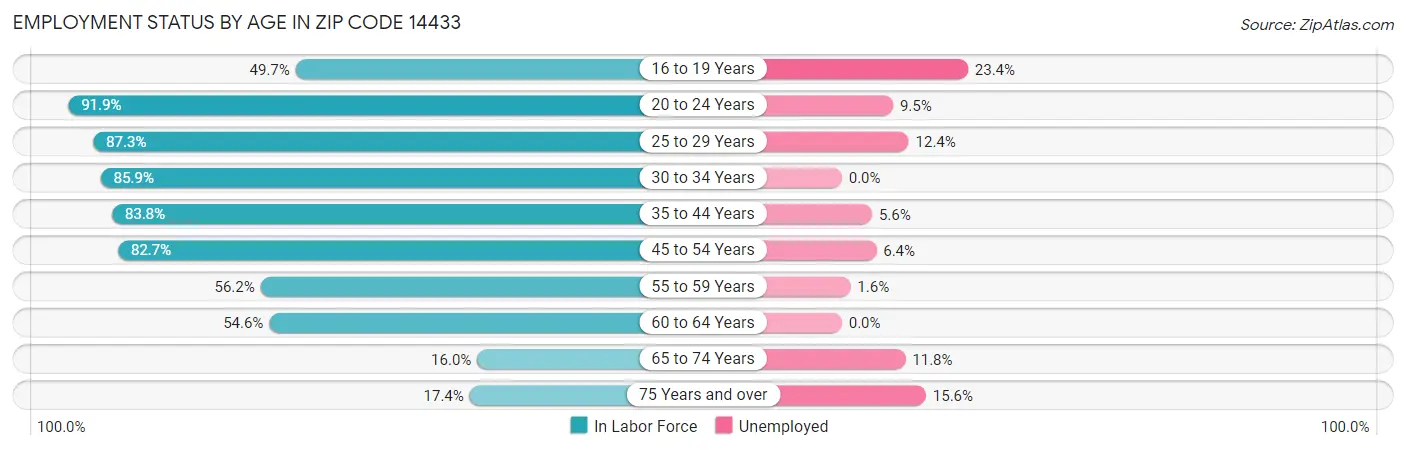 Employment Status by Age in Zip Code 14433