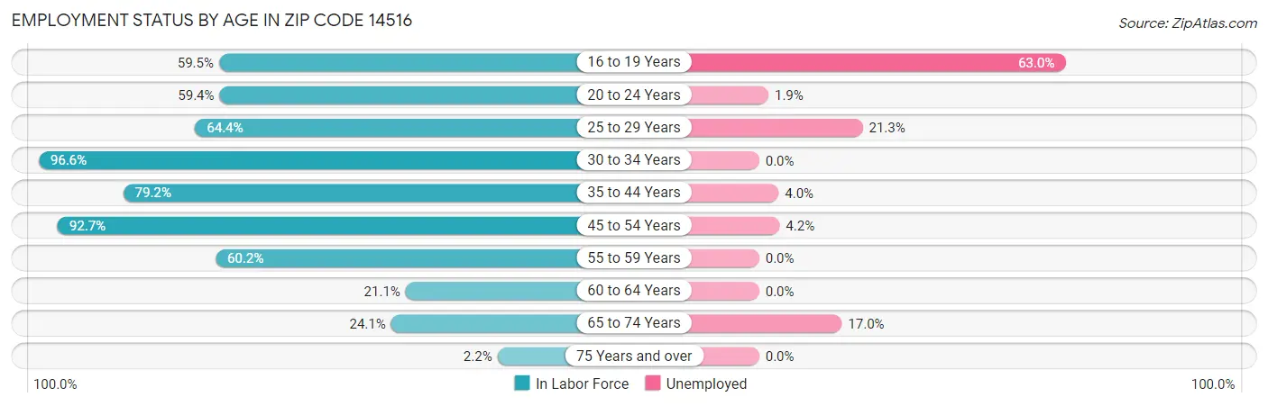 Employment Status by Age in Zip Code 14516