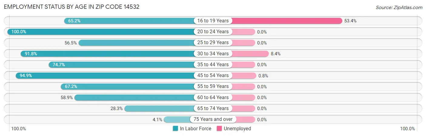 Employment Status by Age in Zip Code 14532