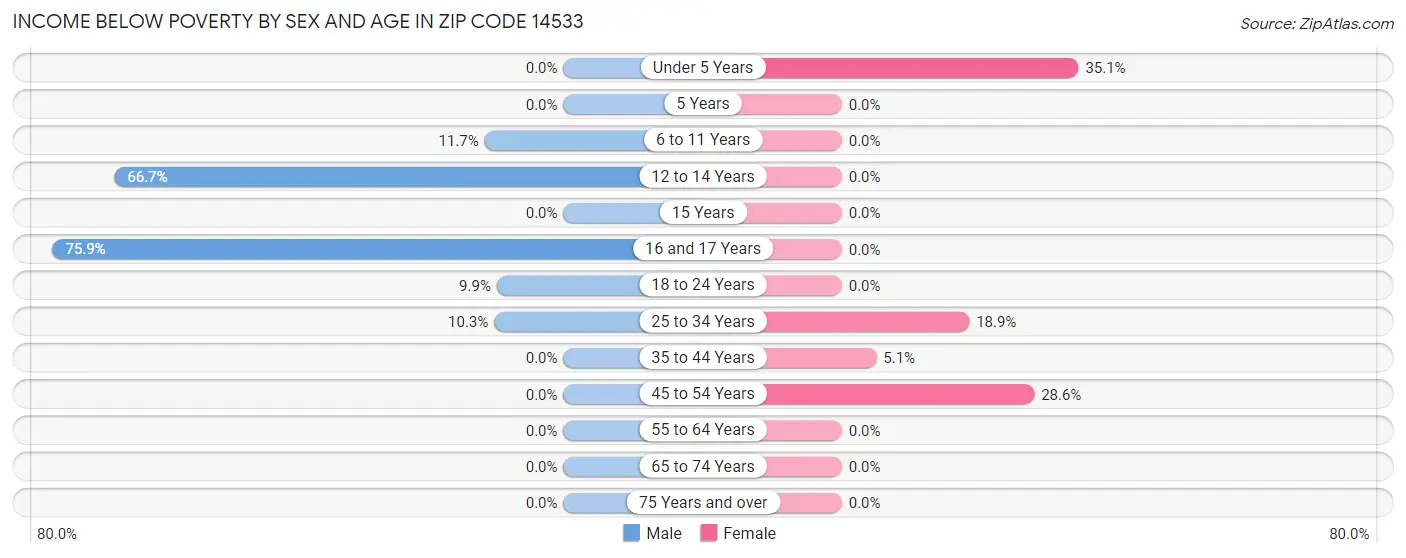 Income Below Poverty by Sex and Age in Zip Code 14533