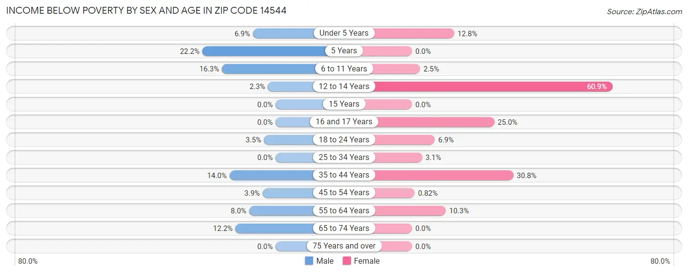 Income Below Poverty by Sex and Age in Zip Code 14544