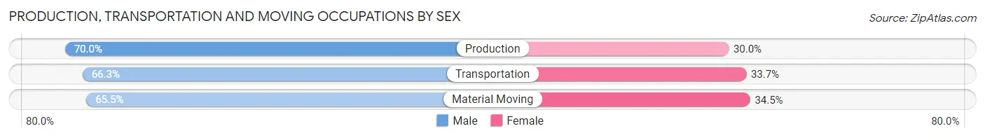 Production, Transportation and Moving Occupations by Sex in Zip Code 14589