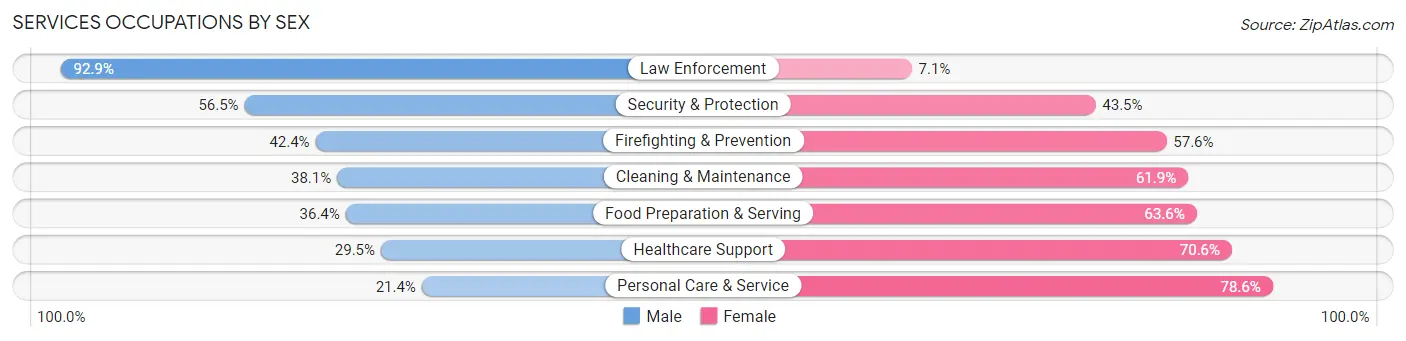 Services Occupations by Sex in Zip Code 14626