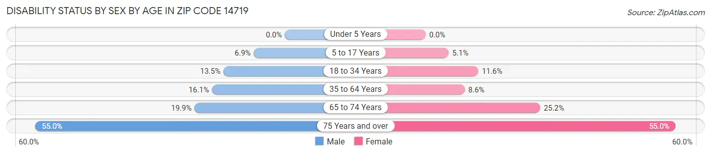 Disability Status by Sex by Age in Zip Code 14719