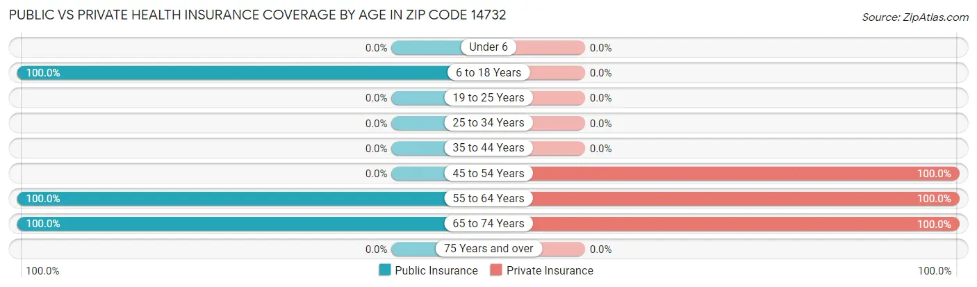 Public vs Private Health Insurance Coverage by Age in Zip Code 14732