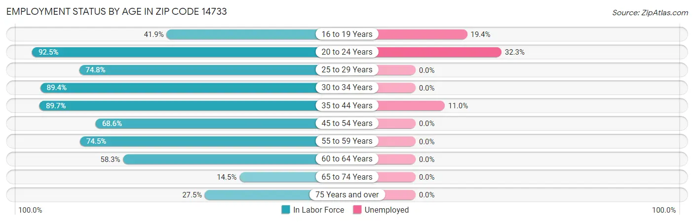 Employment Status by Age in Zip Code 14733
