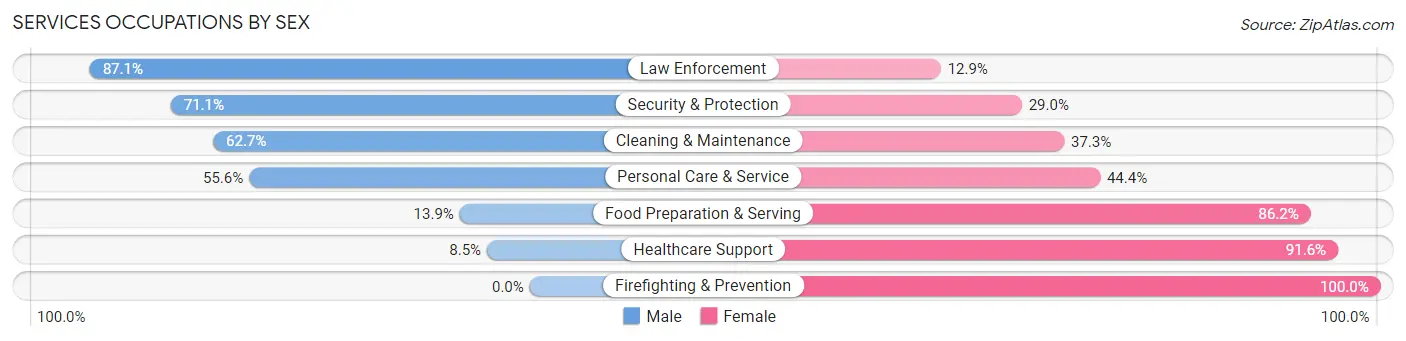 Services Occupations by Sex in Zip Code 14737