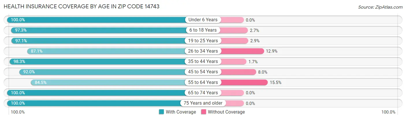 Health Insurance Coverage by Age in Zip Code 14743