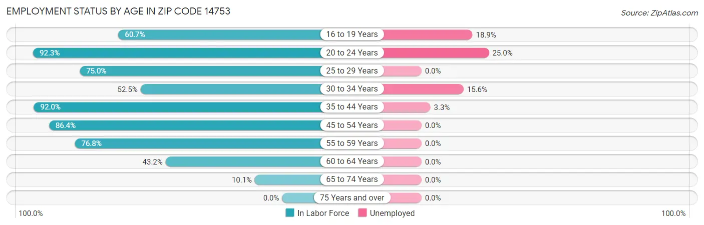 Employment Status by Age in Zip Code 14753