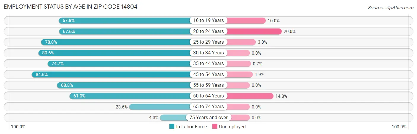 Employment Status by Age in Zip Code 14804