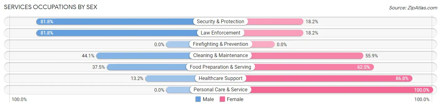 Services Occupations by Sex in Zip Code 14804