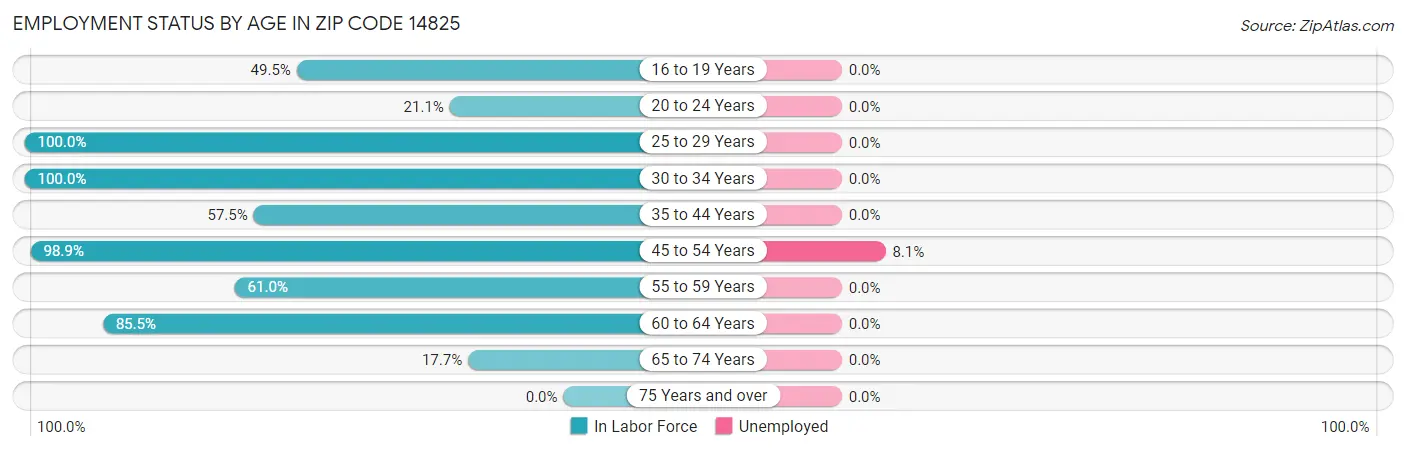 Employment Status by Age in Zip Code 14825