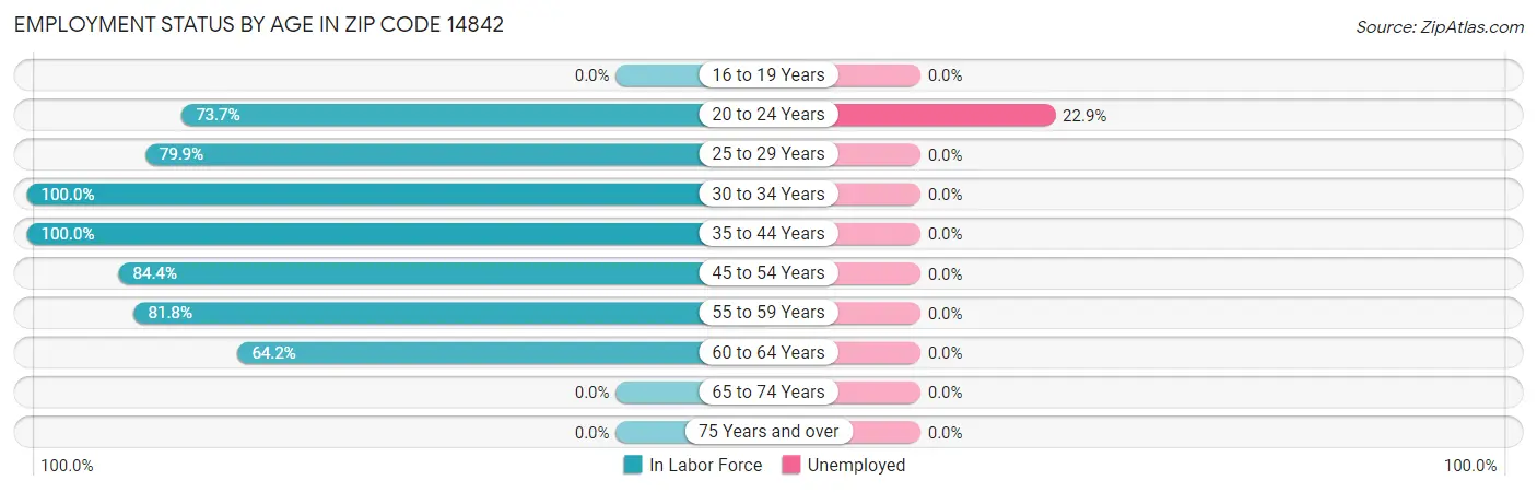 Employment Status by Age in Zip Code 14842