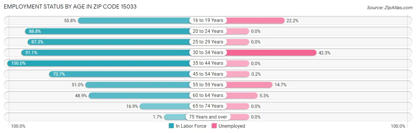 Employment Status by Age in Zip Code 15033