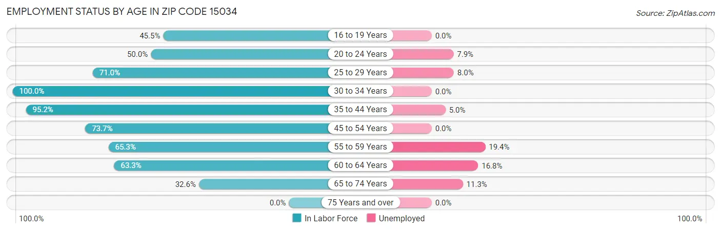 Employment Status by Age in Zip Code 15034