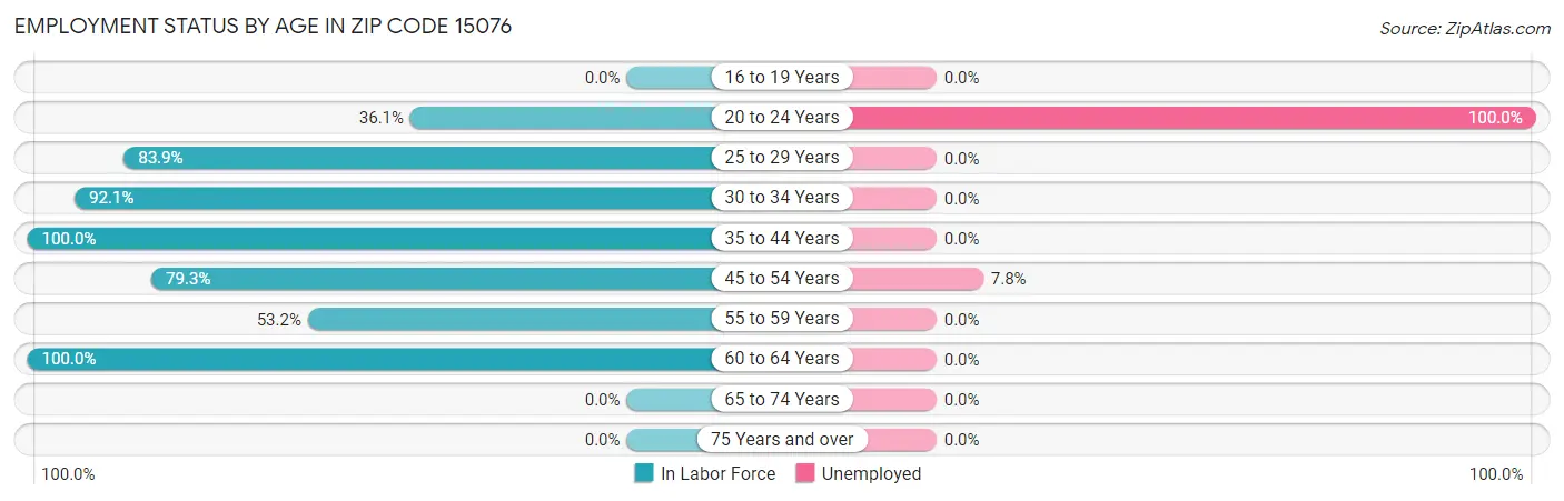 Employment Status by Age in Zip Code 15076