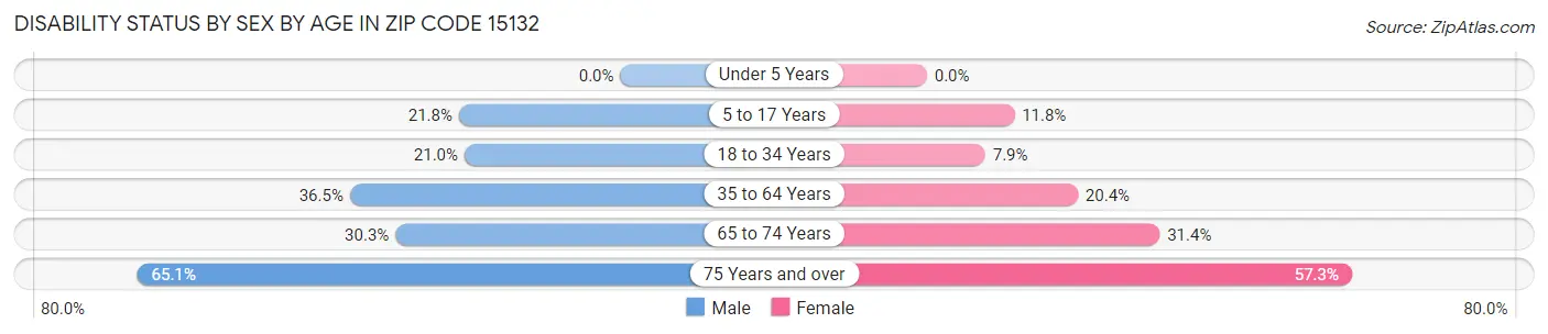 Disability Status by Sex by Age in Zip Code 15132