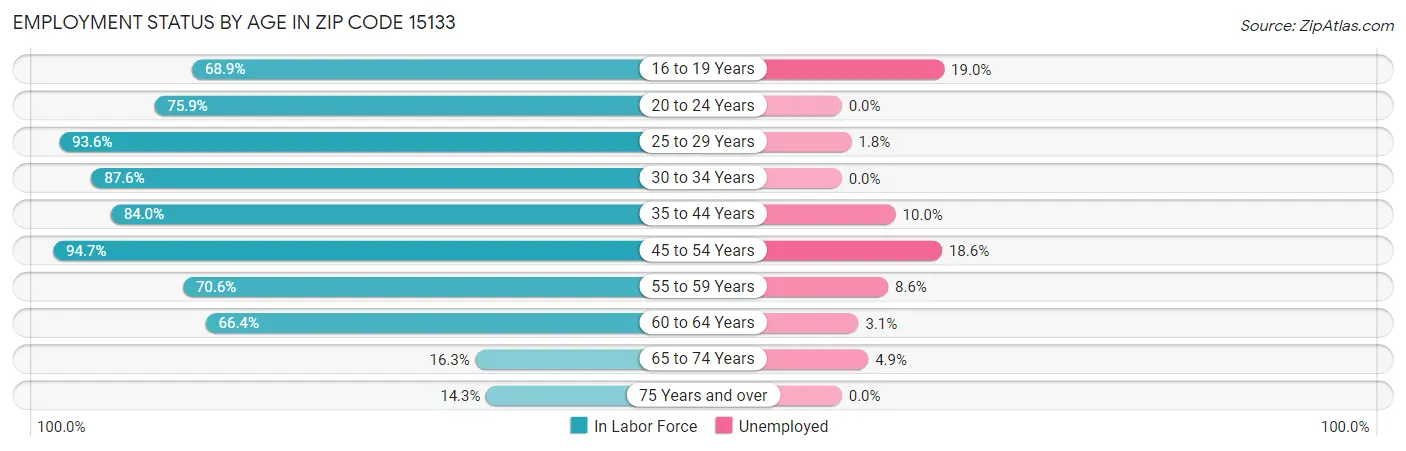 Employment Status by Age in Zip Code 15133