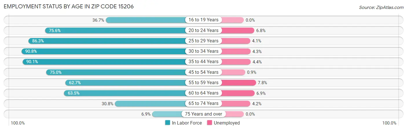 Employment Status by Age in Zip Code 15206