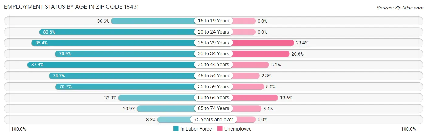 Employment Status by Age in Zip Code 15431