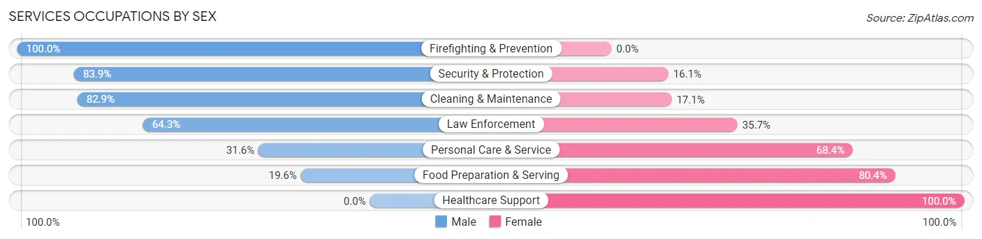 Services Occupations by Sex in Zip Code 15436