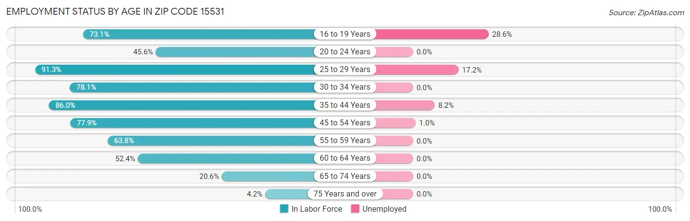 Employment Status by Age in Zip Code 15531